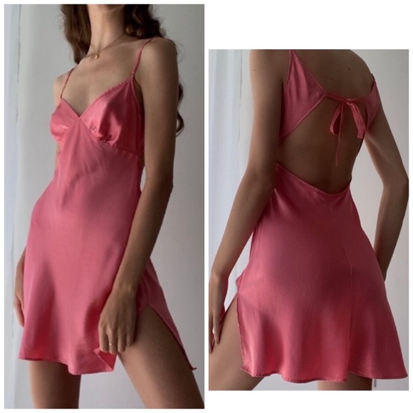 Vintage Y2K 100% Silk Slip Dress Backless Silk Dress Satin Slip Dress Tie Back S - Picture 1 of 12